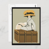 Vintage Lady auf Reisereise Postkarte (Vorne/Hinten)