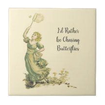 Vintage Lady Chasing Butterflies