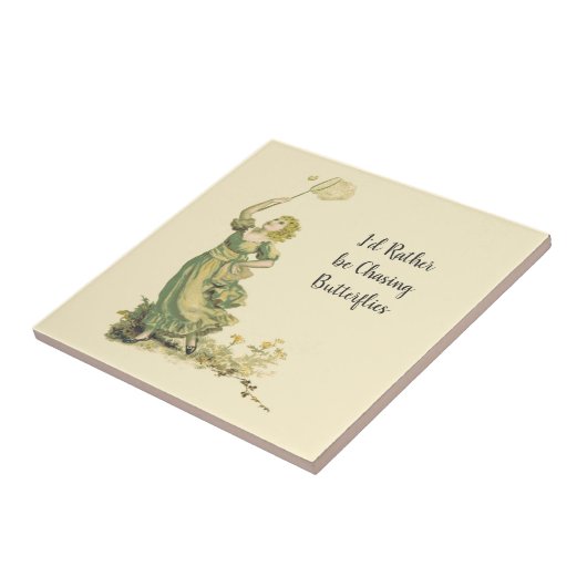 Vintage Lady Chasing Butterflies Fliese (Seite)