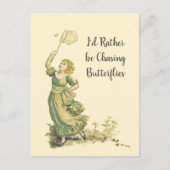 Vintage Lady Chasing Butterflies Postkarte (Vorderseite)