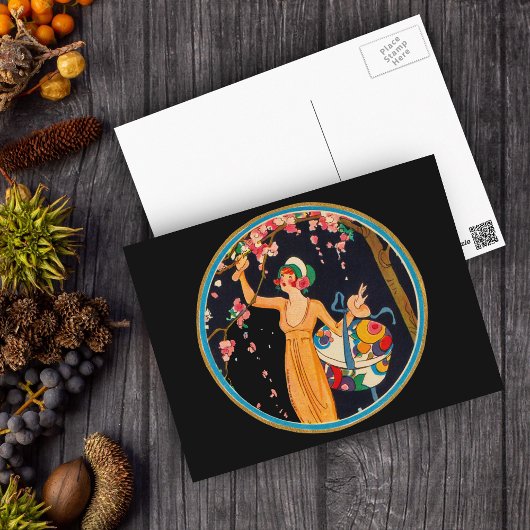 Vintage Lady Cherry Blossom Tree Hat Box Postkarte