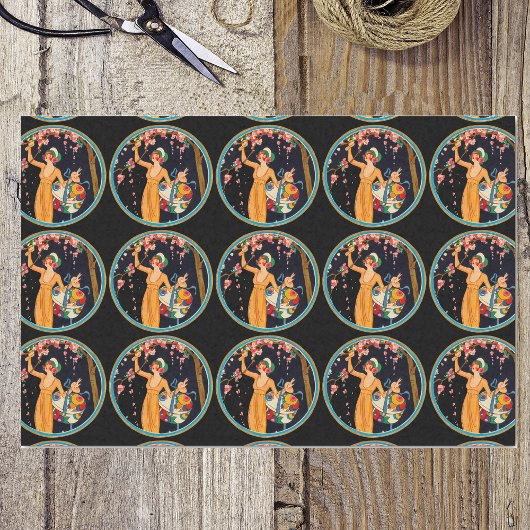 Vintage Lady Cherry Blossom Tree Hat Box Seidenpapier