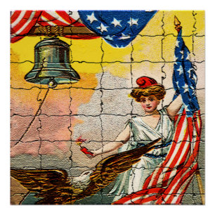 Vintage Lady Eagle Flag Liberty Bell Mosaik Wert Poster