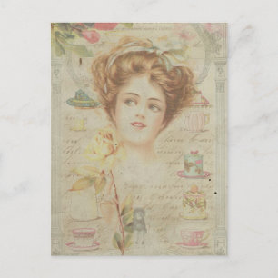 Vintage Lady Elegant China Rahmen Shabby Collage Postkarte
