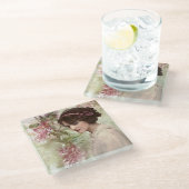 Vintage Lady Elegant Rosa Blütenwelt Glasuntersetzer (Schrägansicht)