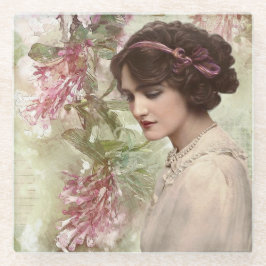 Vintage Lady Elegant Rosa Blütenwelt Glasuntersetzer