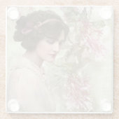 Vintage Lady Elegant Rosa Blütenwelt Glasuntersetzer (Rückseite)