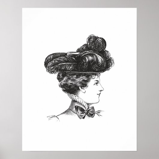 Vintage Lady Elegant Schwarz-weiß 1800 Poster (Vorne)