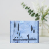 Vintage Lady & Flamingos am Mondlichtsee Postkarte (Stehend Vorderseite)