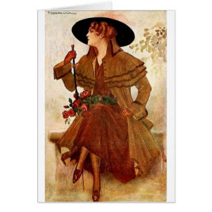 Vintage Lady Gewartet auf einer Bank,