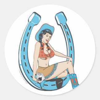 Vintage Lady Glück Cowgirl Runder Aufkleber