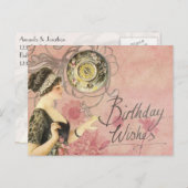 Vintage Lady Happy Birthday Postkarte (Vorne/Hinten)