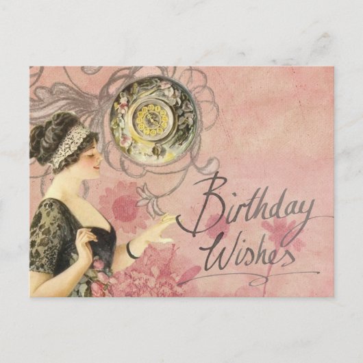 Vintage Lady Happy Birthday Postkarte (Vorderseite)