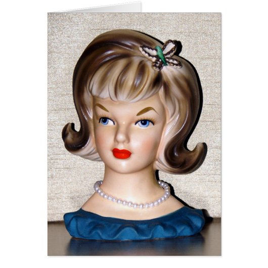 Vintage Lady Head Vase Butterfly Hair Clip Card (Vorne)