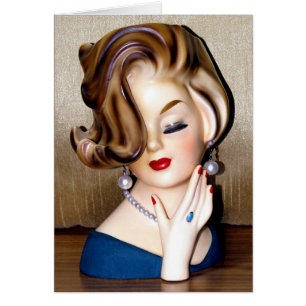 Vintage Lady Head Vase Drehe Hairdo Ring Card
