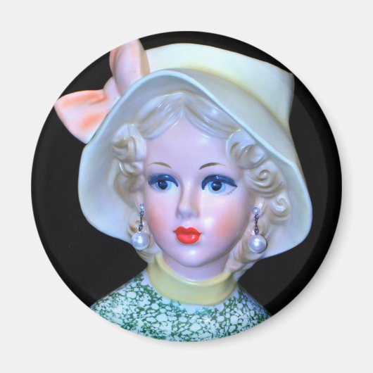 Vintage Lady Head Vase Flapper Cloche Hat Magnet (Vorne)
