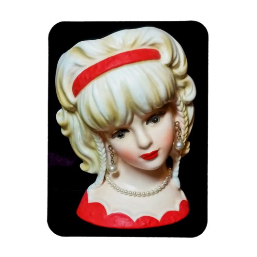 Vintage Lady Head Vase Platinum Blonde Braids Magnet (Vertikal)