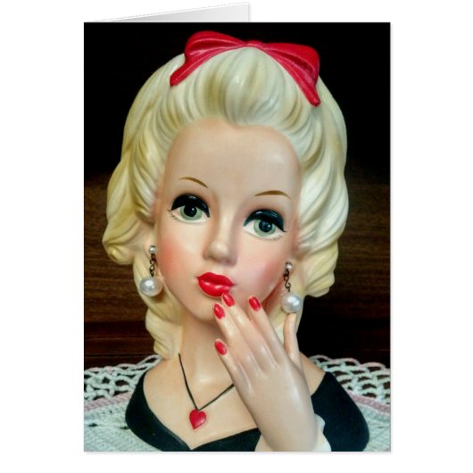 Vintage Lady Head Vase Teen Herz-Nekklace-Karte (Vorne)