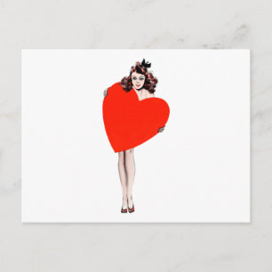Vintage Lady Holding Liebe Herz Postkarte