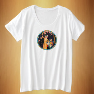Vintage Lady im Kreis Picken rosa Kirschblossom Große Größe T-Shirt