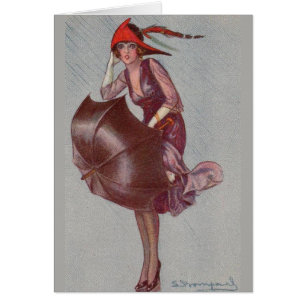 Vintage Lady im Regen erwischt,