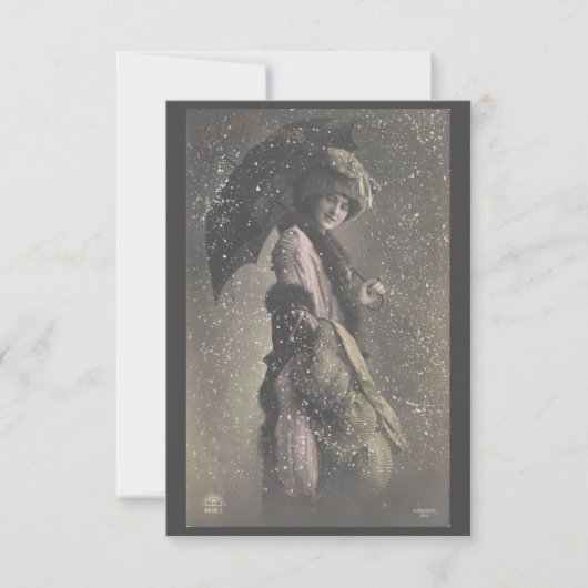 Vintage Lady im Schnee Dankeskarte (Vorderseite)
