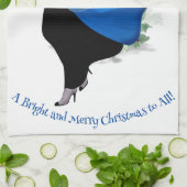 Vintage Lady in Blue Christmas Gruß Geschirrtuch (Gefaltet)