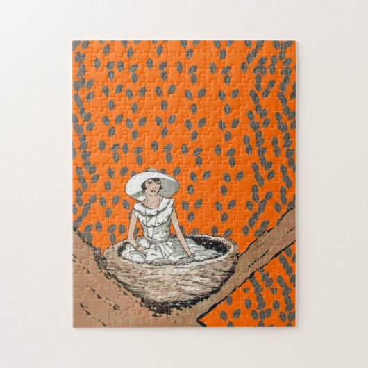 Vintage Lady in den Blätter des Weißbrunnens Puzzle (Vertikal)