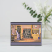 Vintage Lady in der Küche Postkarte (Stehend Vorderseite)