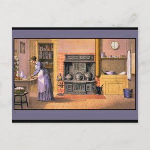 Vintage Lady in der Küche Postkarte