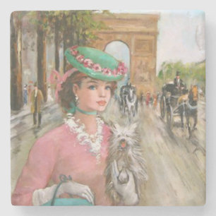 Vintage Lady in Pink Fine Art Steinuntersetzer