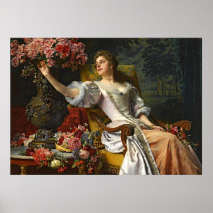 Vintage Lady in Pink Orange Dress & Pink Rose Poster