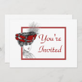 Vintage Lady in Red Hat Einladung (Vorne/Hinten)