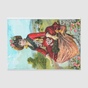 Vintage Lady in Red Parasol Red Blume Decoupage Seidenpapier