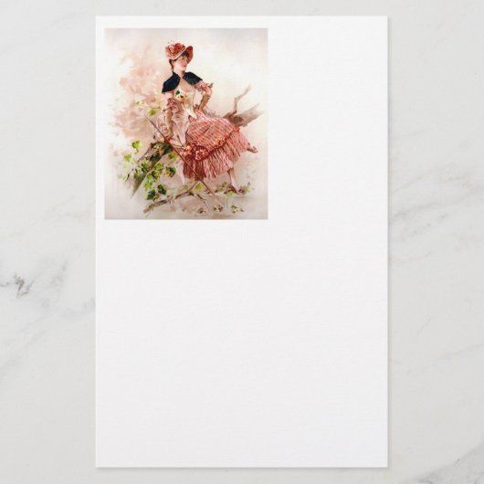 Vintage Lady in rosa Kleid Briefpapier (Vorderseite)