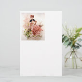 Vintage Lady in rosa Kleid Briefpapier (Stehend Vorderseite)