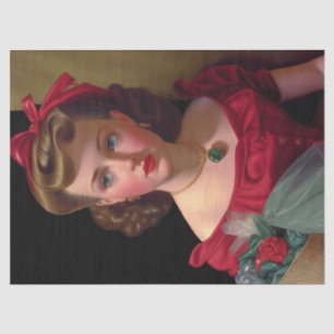 Vintage Lady in Rot Dress Rose Retro Decoupage Seidenpapier