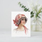 Vintage Lady in Silk Flower Bonnet Postkarte (Stehend Vorderseite)
