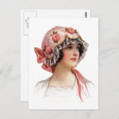 Vintage Lady in Silk Flower Bonnet Postkarte (Vorne/Hinten)