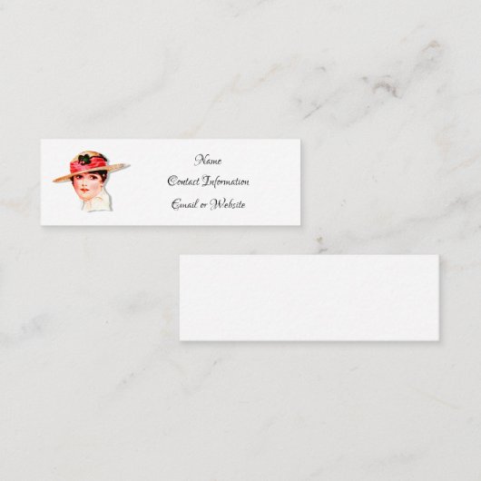Vintage Lady in Strohhut Mini Visitenkarte (Vorne/Hinten)