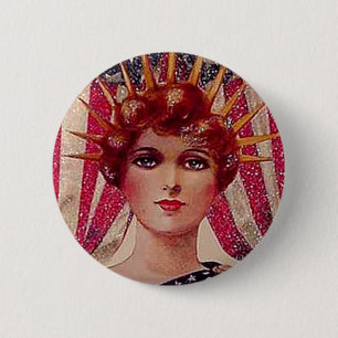 Vintage Lady Liberty 4. Juli Patriotische Postkart Button