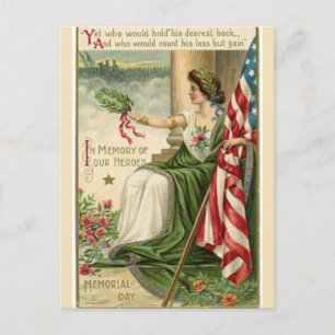 Vintage Lady Liberty Grüner Mantel Memorial Day Postkarte