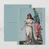 Vintage Lady Liberty mit Flag Postkarte (Vorne/Hinten)