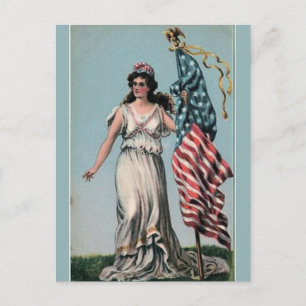 Vintage Lady Liberty mit Flagge Postkarte