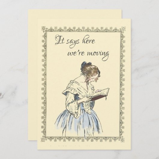 Vintage Lady liest eine Ankündigung zur Buchbewegu (Vorne/Hinten)