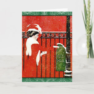 Vintage Lady Mailing Holiday Cards Feiertagskarte