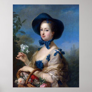 Vintage Lady mit Blauer Hut und Korbgeflecht aus B Poster