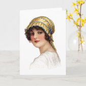 Vintage Lady mit Bonnet-Karte Karte (Gelbe Blume)