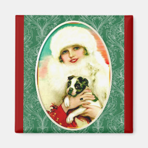 Vintage Lady mit Boston Terrier Magnet
