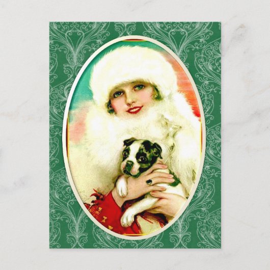 Vintage Lady mit Boston Terrier Postkarte (Vorderseite)